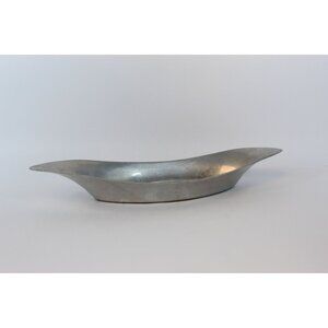 MMA Spain Aluminum Olive Tray, Long Beaded Edge Serving Dish, Vintage Modernist